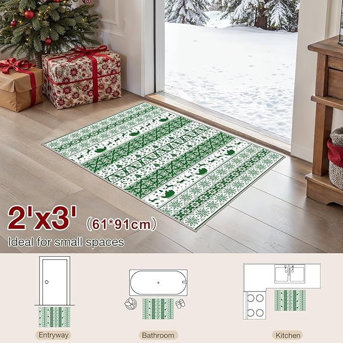 Abstract Living Room Rug 2X3 - Modern Washable Christmas Soft Thin Area Rug for Living Room Bedroom Under Dining Table - Neutral Indoor Floor Rug Carpets for Home Office Playroom Nursery - Green