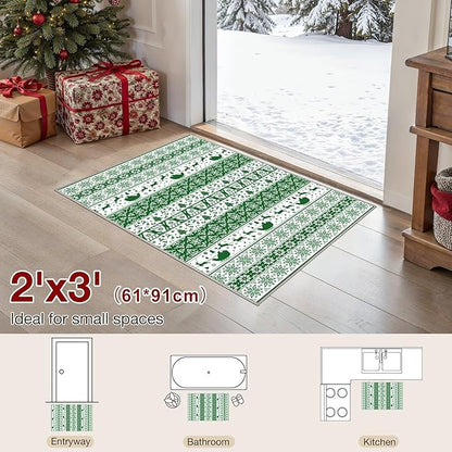 Abstract Living Room Rug 2X3 - Modern Washable Christmas Soft Thin Area Rug for Living Room Bedroom Under Dining Table - Neutral Indoor Floor Rug Carpets for Home Office Playroom Nursery - Green