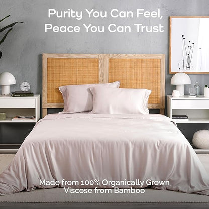 Duvet Cover Set - 100% Viscose Derived from Bamboo Duvet Cover King Size, 3 PC Luxury Cooling Duvet Cover for Hot Sleepers, Buttery Soft Comforter Cover & 2 PC King Pillowcases, Blush