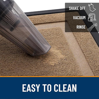 OLANLY Front Door Mat Indoor Outdoor Entrance, Waterproof All-Season, All-Weather Doormat, Sturdy Natural Rubber, Fade Resistant, Low Profile, Easy Clean Patio Porch Entryway Mat, 47x17, Light Brown