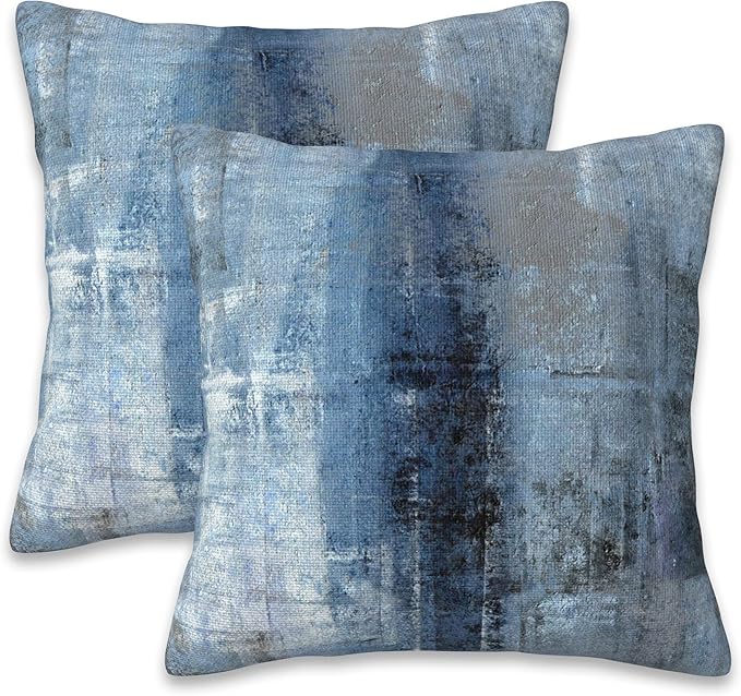 Throw Pillow Cover Case Blue and Grey Abstract Art Pillow Covers 16x16 Inch Set of 2,Soft Decorative Throw Pillow Case for Living Room Bedroom Sofa Couch Cushion Covers