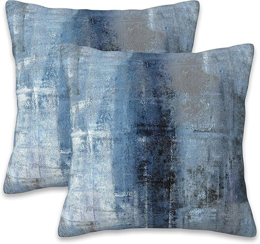 Throw Pillow Cover Case Blue and Grey Abstract Art Pillow Covers 16x16 Inch Set of 2,Soft Decorative Throw Pillow Case for Living Room Bedroom Sofa Couch Cushion Covers