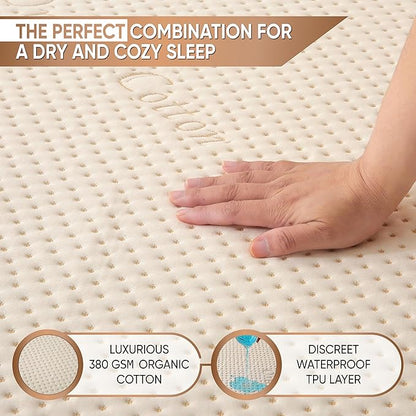 Luxury Waterproof Organic Mattress Protector Calif King - Organic Cotton Breathable Mattress Pad Cover - Premium 380 GSM Comfort - Deep Pocket - Jersey Cotton Skirt - Fitted Design