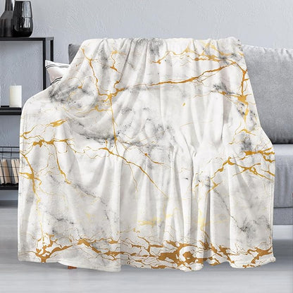 Gold Marble Throw Blanket for Couch, Super Soft Fuzzy Throws Warm Comfortable Plush Fleece Blanket, Fashion Decorative Flannel Fleece Blanket for All Season(40 x 50 in, Gold Marble)