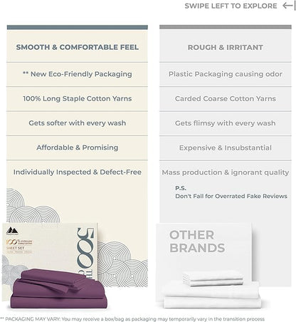 Mayfair Linen 500 Thread Count Twin XL Cotton Sheets - 3 PC Twin XL Size Bed Sheet Set Cotton (Plum), Soft, Cooling, Sateen Hotel-Quality 16" Deep Pocket Bedsheet for Hot Sleepers (Fits 18" Mattress)