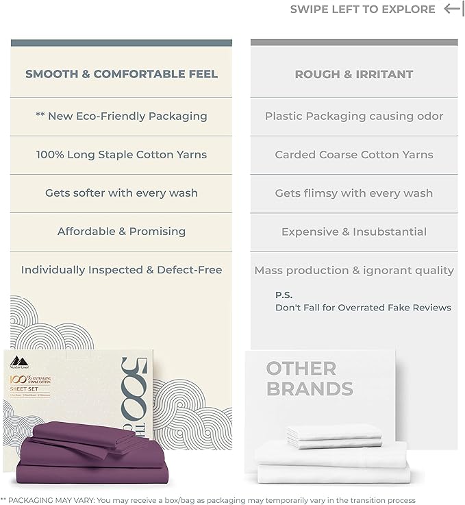 Mayfair Linen 500 Thread Count Twin Cotton Sheets - 3 PC Twin Size Bed Sheet Set Cotton (Plum), Soft, Cooling, Sateen Hotel-Quality 16" Deep Pocket Bedsheet for Hot Sleepers (Fits 18" Mattress)