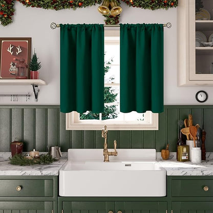 BGment Emerald Green Blackout Kitchen Curtains 45 Inch Length - Small Thermal Insulated Drapes with Rod Pocket Christmas Decor for Bathroom Cafe Window, 34 x 45 Inch, 2 Panels