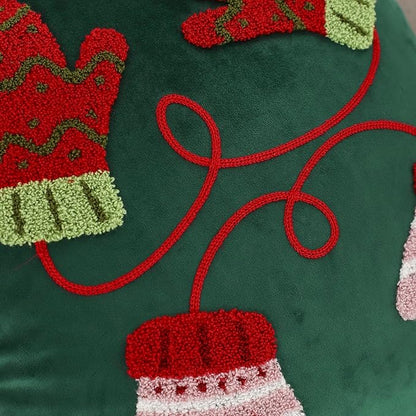 LUOYEHK Christmas Pillow Covers 18x18 Set of 2 Cute Gloves Decorative Green Pillow Cases Winter Holiday Velvet Embroidered Cushion Covers for Couch Sofa Bed