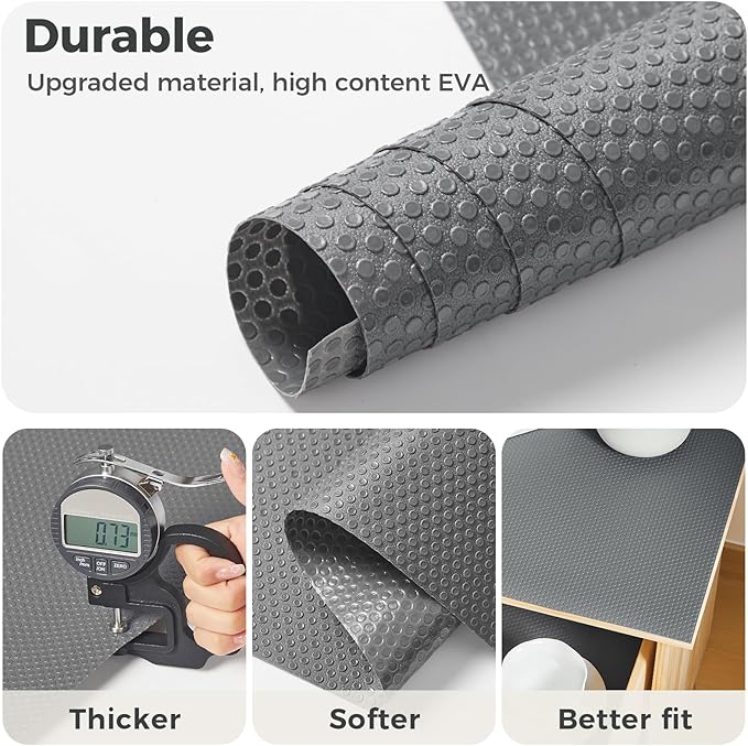100% EVA Shelf Liner for Kitchen Cabinet, 12" x 240" Drawer Liners Non Adhesive Non Slip Waterproof Plastic Paper, Dresser Pantry Bathroom Refrigerator Protector, Grey