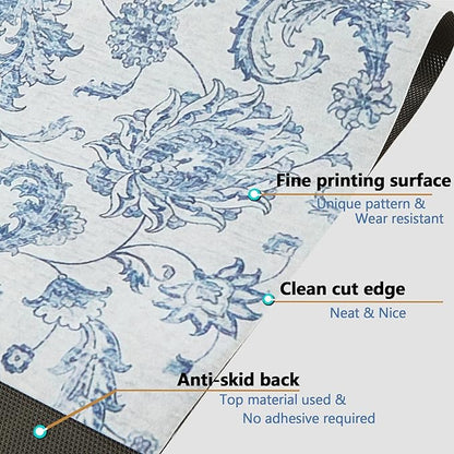 Chair Mat for Hardwood Floor, 36" x 48"Desk Mat for Hard Wood & Tile, Anti-Slip Hard Floor Protector Rolling Chair Mat, Protector for Home Office, Blue Flower