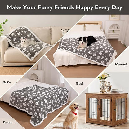 Waterproof Blanket for Dog Cat or Adult, Cute 3D Textured Paw Dog Blanket for Bed Couch Sofa, Soft Liquid Pee Proof Pet Furniture Protector, 50"x60", Grey
