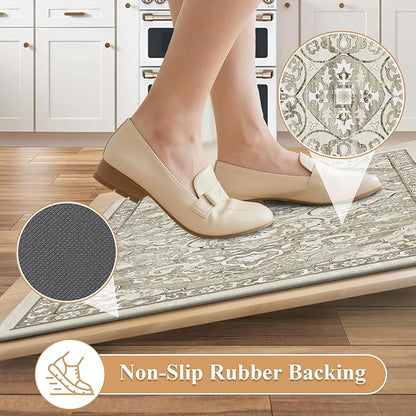 Ileading Anti Fatigue Kitchen Rugs Sets of 2 Cushioned Kitchen Mats for Floor Waterproof Kitchen Mat Set Non Slip Comfort Standing Mat for Kitchen, Office, Sink, Laundry