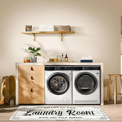 Laundry Room Rug Non Slip Floor mats Farmhouse Large Laundry Rugs for Laundry Room Mat Washer and Dryer Carpet Laundry Runner Room Decor 20x47inch(White)