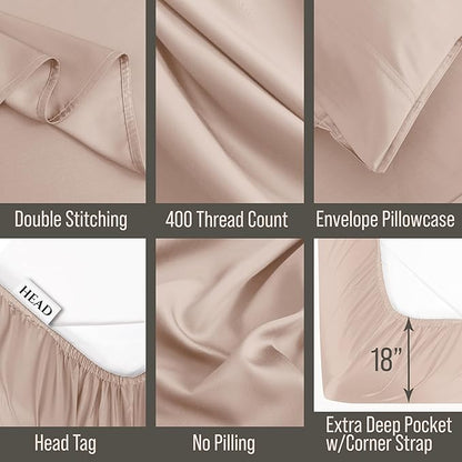 Bella Coterie Luxury Bamboo Viscose Twin Size Sheet Set | 100% Organically Grown | Ultra Soft | Cooling for Hot Sleepers | 18" Deep Pocket [Dusty Rose]