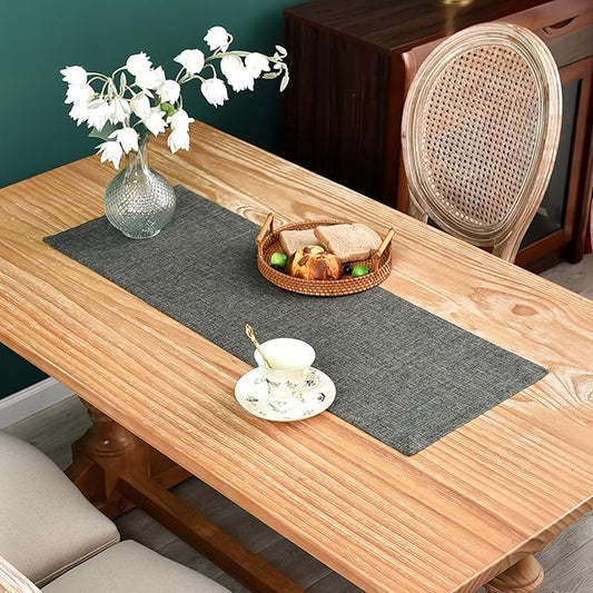 NEWISHER Farmhouse Rustic Table Runner Dark Grey Rectangular Table Runners Faux Linen Table Runner for Everyday Use Kitchen Dining Party Table 13x36 Inch