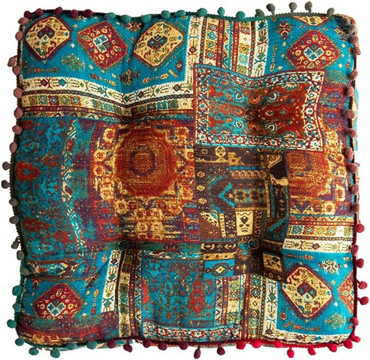 vctops Bohemian Patchwork Square Chair Seat Cushions for Dining Kitchen Office Chairs Patio Soft Cotton Linen Chair Pads (Blue,16"x16")