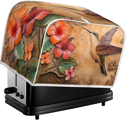 Hummingbird Printed Toaster Cover Hibiscus Printed Universal 2 Slice Oven Cover Appliance Cover Toaster, Dustproof Protector Broiler Organizer Bag, Floral Printed Small Kitchen Appliance