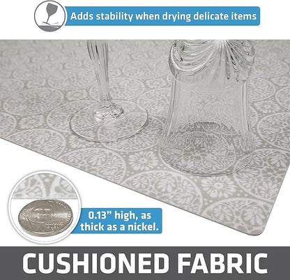 Drymate Premium Luxury Shelf & Drawer Liner, Thick Cushioned Fabric, Non-Adhesive, Absorbent, Waterproof, Slip-Resistant, Liners for Kitchen Cabinets, Cupboards (USA Made)(12”x59”)(2-Pack)(Tan)