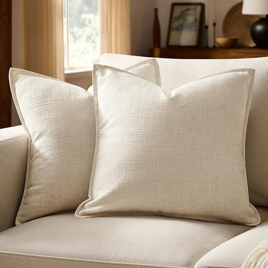 MIULEE Decorative Pillow Covers 20x20, 2 Pack Boho Farmhouse Neutral Throw Pillows for Couch, Thick Textured Modern Linen Cushion Cases Sofa Bed Living Room Home Decor, Natural Beige
