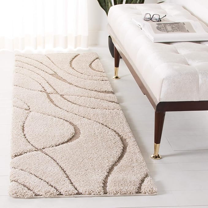 SAFAVIEH Florida Shag Collection Runner Rug - 2'3" x 11', Cream & Beige, Non-Shedding & Easy Care, 1.2-inch Thick Ideal for High Traffic Areas in Living Room, Bedroom (SG471-1113)