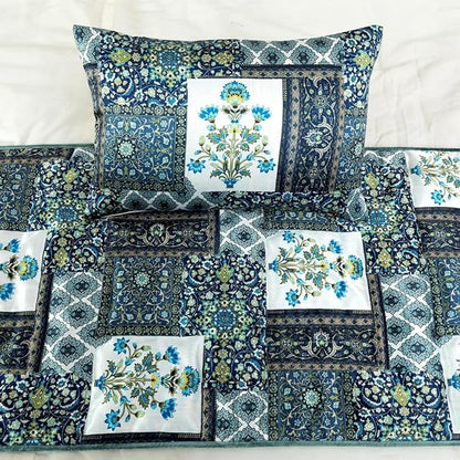 The HomeCentric King/Queen/Twin Blue Designer Twin 53"x18" Bed Runner Without Pillow Cover, Perrsian Pattern & Quilted Bed Scarf on Satin Fabric - Bahar