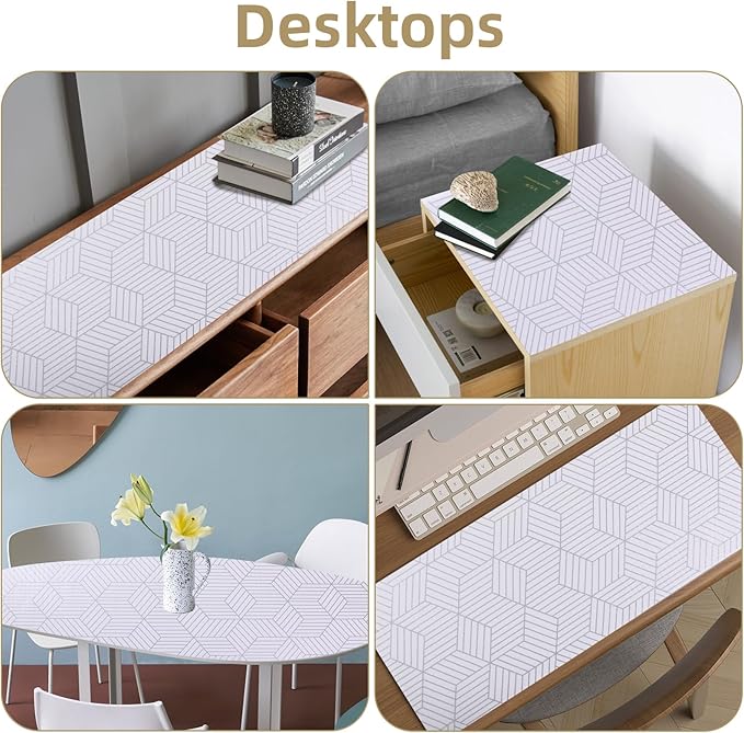 Shelf Liners for Kitchen Cabinets Non Adhesive Shelf Liner Paper Non-Slip Thickened Drawer Liner Easy to Clean for Tool Box Refrigerator with Knife and Tape Measure, Silver Geometric, 23.6 x 354.3 in