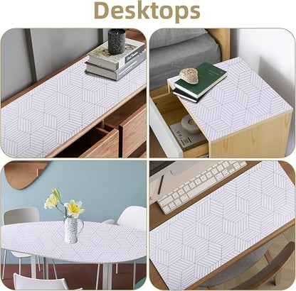 Shelf Liners for Kitchen Cabinets Non Adhesive Shelf Liner Paper Non-Slip Thickened Drawer Liner Easy to Clean for Tool Box Refrigerator with Knife and Tape Measure, Silver Geometric, 11.8 x 354.3 in