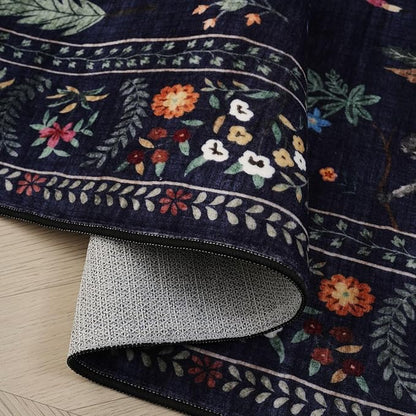 Rugcomf Area Rugs 8x10 Rug for Living Room Clearance Washable Boho Area Rug Non Slip Floral Animal Vintage Low Pile Large Rug for Living Room, Bedroom, Farmhouse, Dining Room, Kids Playroom (Blue)