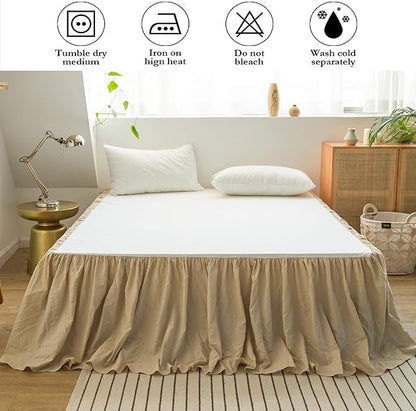 BISELINA French Linen Bed Skirt with Pleated Frills 22-Inch Tailored Drop Natural Flax Cotton Blend Dust Ruffle Soft Cozy Farmhouse Bedding (22" Twin, Linen)