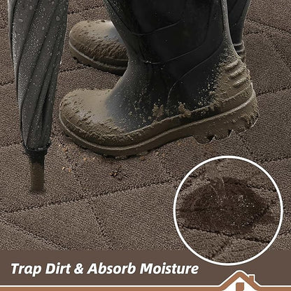 BEQHAUSE Dirt Trapper Door Mat 24" x 36", Doormat Non-Slip Entryway Rugs Washable, Dog Door Mat Stain Resistant and Absorbent Welcome Floor Mat for Front Back Door, Muddy Wet Shoes & Paws, Light Brown