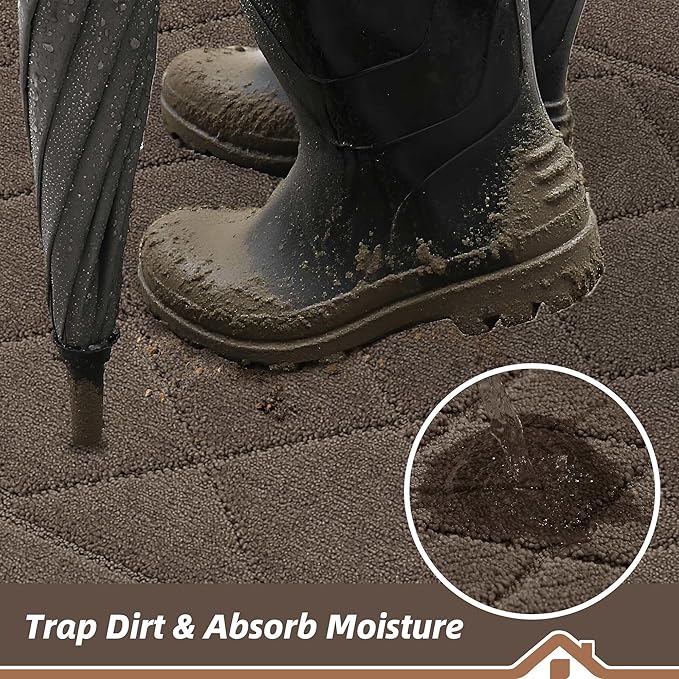 BEQHAUSE Dirt Trapper Door Mat 32" x 72", Doormat Non-Slip Entryway Rugs Washable, Dog Door Mat Stain Resistant and Absorbent Welcome Floor Mat for Front Back Door, Muddy Wet Shoes & Paws, Light Brown