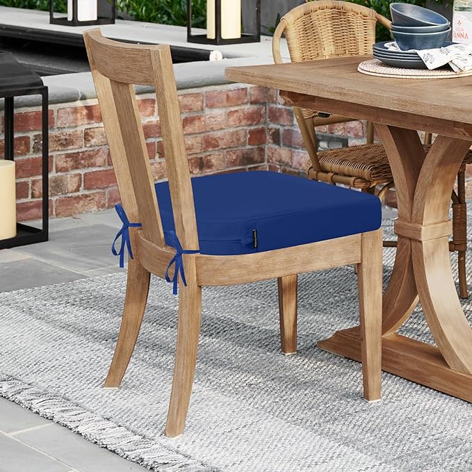 idee-home Outdoor Chair Cushions Set of 2, Thick 17" x 17" x 3" Patio Chair Cushions for Outdoor Furniture Waterproof with Ties, Outdoor Seat Cushion, Patio Chair Pads Dining Chair Dark Cerulean