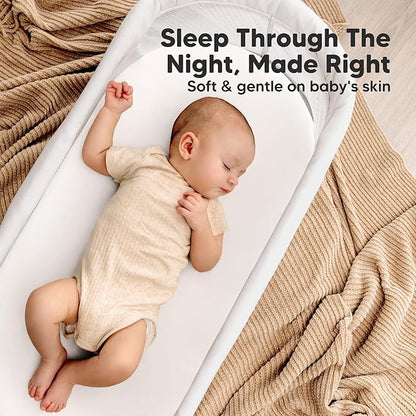 2-Pack Organic Bassinet Sheets for Girls, Boys - 100% Cotton Bassinet Mattress Sheets Compatible with Halo Bassinest Swivel Sleeper,Graco,Baby Delight,Chicco,Unisex Fitted Bassinet Sheets(Soft White)