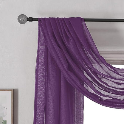 DONREN 144 Inch Length Window Scarf for Background - Luxury Soft Sheer Scarf Add to Window Curtains for Enhanced Effect (Royal Purple,1 Panel)