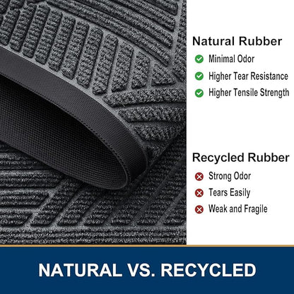 Smiry Half Circle Front Door Mat Outside Entrance, Heavy Duty Sturdy Natural Rubber Doormat, Trap Dirt and Moisture, Low Profile Mats for Indoor Outdoor Entry, Irregular Triangle (47x32, Grey)