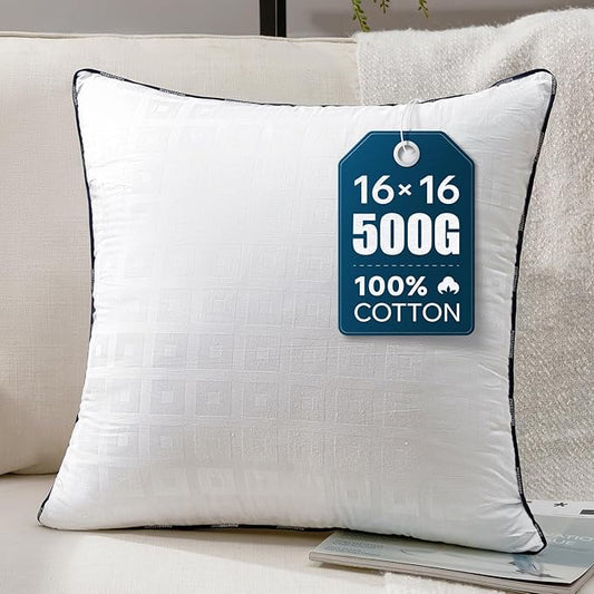 Phantoscope 16x16 Pillow Inserts, Decorative Throw Pillow Inserts with 100% Cotton Jacquard Cover, Virgin Fiber Pillow Sham Stuffer, Square Couch Cushion Pillows, Pack of 1, 16x16 Inch