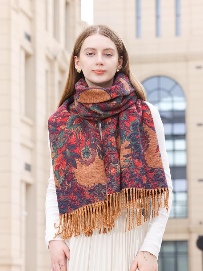 Wander Agio Warm Fashion Scarf Long Shawl Large Blanket Winter Wraps Scarves for Women Cashmere Jacquard Vintage Paisley