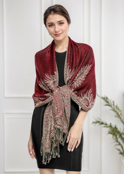 Achillea Big Paisley Pashmina Shawl Wrap for Women – Elegant Scarf for Weddings, Evening Dresses, Festivals & Daily Wear