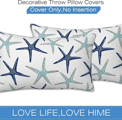 Throw Pillow Covers Nautical Starfish Pillow Covers 20x12 Inch Set of 2 Navy Blue and Turquoise Sea Stars Throw Pillows Decorative Pillow Cases Cushion Covers for Bedroom Livingroom