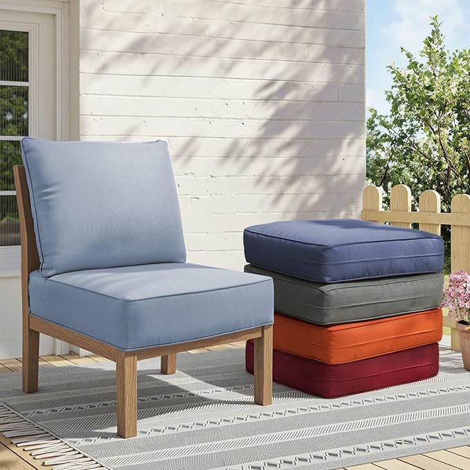 Outdoor Cushion Set for Furniture Patio Furniture, UV Resistant, Water Resistant - 6 Inch Thick Foam Garden Cushions– 24x24 Inch Patio Seat Covers for Chair/Sofa/Couch | Baby Blue | 2-Pack |