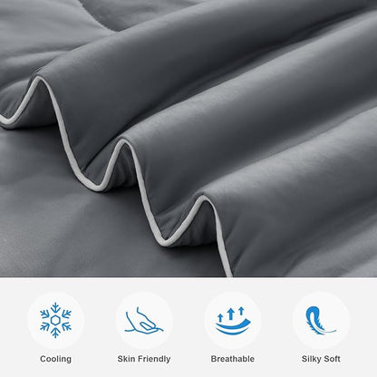 EASELAND Cooling Comforter Queen, Cold Touch Fabric Absorbs Body Heat, Double-Sided Cool Design Soft Fluffy Cooling Blanket for Night Sweats Hot Sleeper(Dark Gray, Queen(90"x90"))