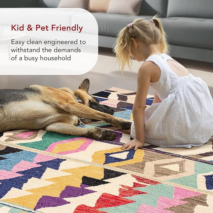 Nuloom Ofelia Handmade, Multicolor/Black, 3' x 5', Geometric, Wool, Soft and Cozy, High Traffic, Stain Resistant, Easy Clean, Durable Runner for Bedroom, Living Room, Dining, Den, Foyer