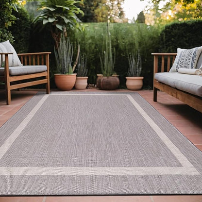 Bordered Outdoor Rug 5x7 Washable Outside Carpet for Indoor Patio Porch Waterproof Easy Cleaning Non Shedding Area Rugs Gray 5 x 7