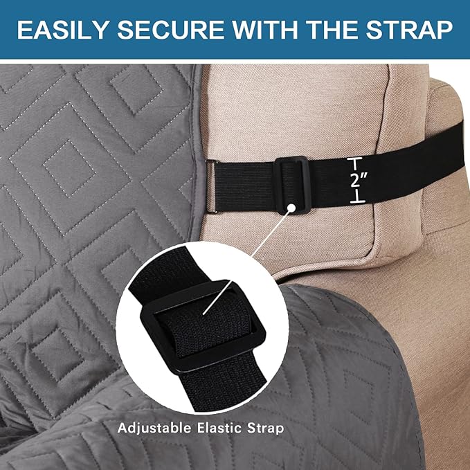 H.VERSAILTEX Reversible Chair Cover Furniture Protector Anti-Slip Couch Cover Water Resistant 2" Elastic Straps Chair Slipcover Pets Kids Fit Sitting Width Up to 21" (Chair:75" x 65", Gray/Beige)