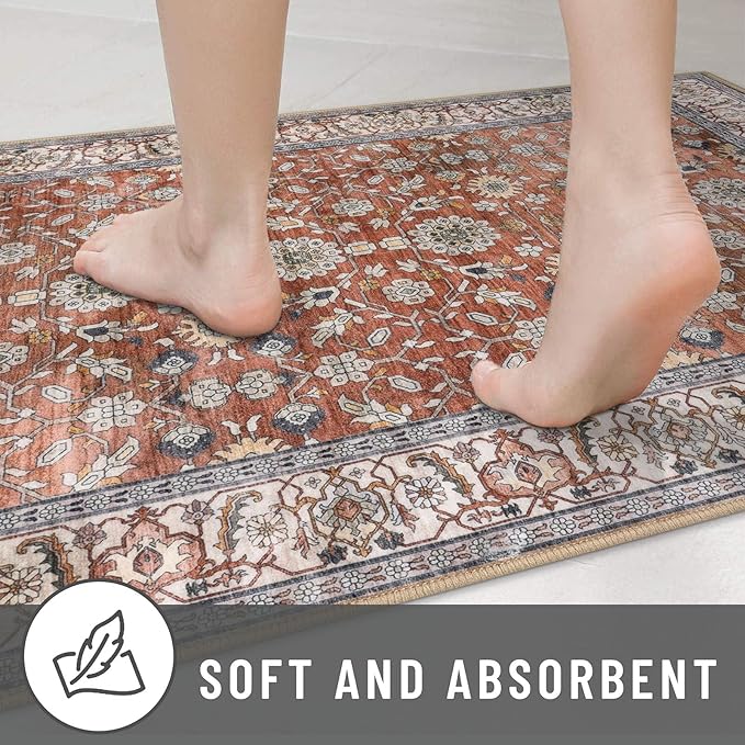 KUTA 5x7 Area Rugs, Vintage Terracotta Washable Rugs for Living Room Ultra Thin Soft Non-Slip Printed Distressed Tribal Traditional Farmhouse Carpet for Bedroom Dining Room Dorm Office Home