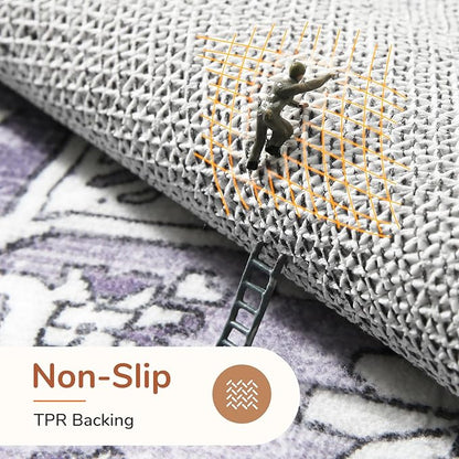 OPPODREAM Thin Area Rugs 3x5, Washable Rugs with Non Slip Backing, Low-Pile Throw 3x5 Carpet, Faux Cashmere 3 x 5 Carpet, Purple