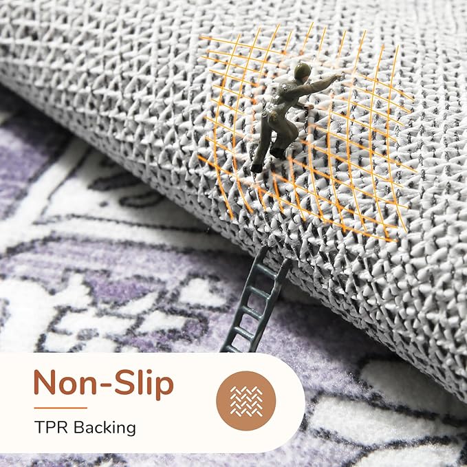 OPPODREAM Thin Area Rugs 9x12 Living Room, Washable Rugs 9x12 with Non Slip Backing, Faux Cashmere Low-Pile 9 x 12 Carpet, Purple