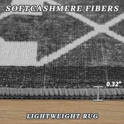 Washable Area Rugs 8x10, Non-Slip Rugs for Living Room Bedroom, Low Pile Large Soft Alfombras, Modern Bordered Home Floor Rugs for Kids Playroom Office Dining Room Farmhouse, Dark Grey