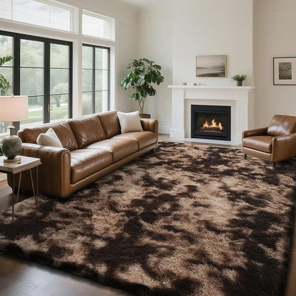 Fluffy Rug Shaggy Area Rug, Mottling Brown 8x10 Area Rugs for Living Room, Large Shag Area Rugs for Bedroom Kids Room Home Decor, Upgrade Anti-Skid Rectangular Fuzzy Rugs