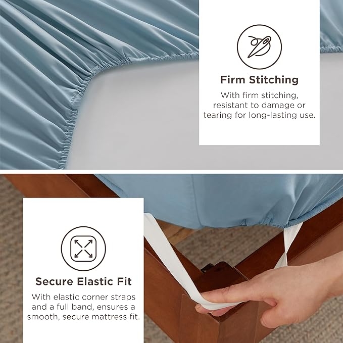 Bedsure Twin XL Sheets Dorm Bedding, GentleSoft Breathable Extra Long Twin Sheets & Pillowcases, Moisture Wicking Cooling, Deep Pocket Fits Mattress Up to 21 Inches Thick, Mineral Blue